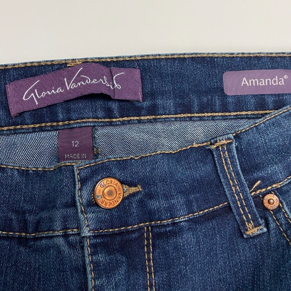 Gloria Vanderbilt Amanda Straight Leg Women's size 12 Dark Wash Blue Denim Jeans - Picture 3 of 4